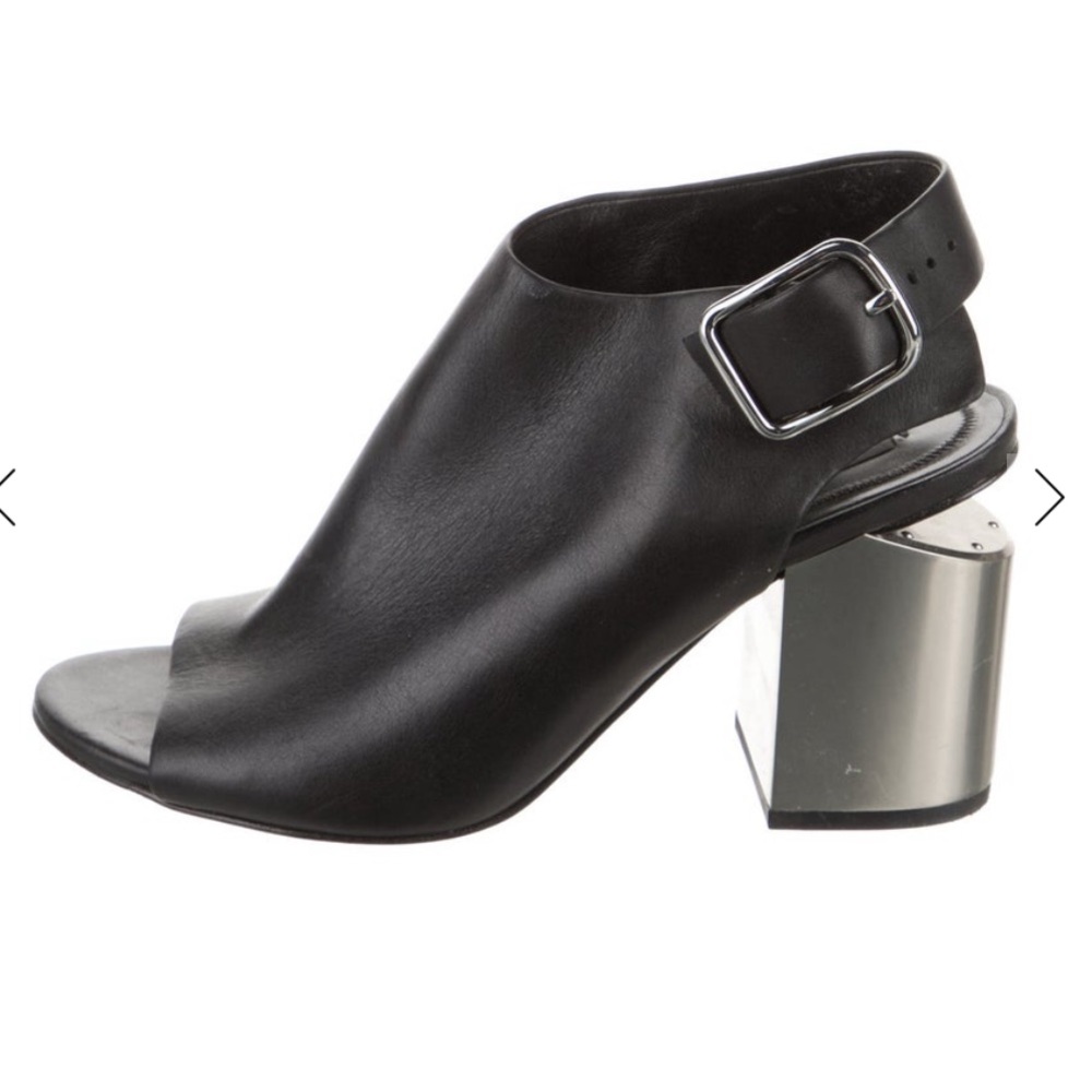 Alexander Wang “Nadia” Black Leather Slingback Peep Toe Cutout Heel Booties